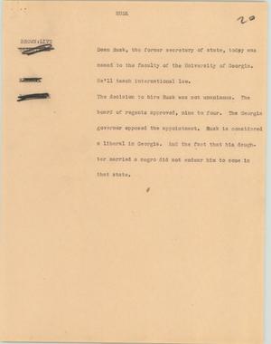 Primary view of object titled '[News Script: Rusk]'.
