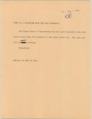 Primary view of object titled '[News Script: Texas tax bulletin]'.