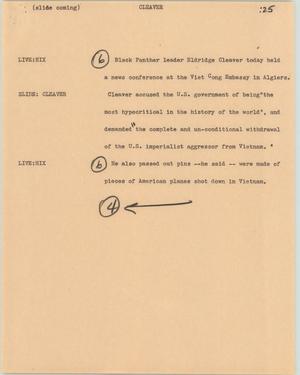 Primary view of object titled '[News Script: Cleaver at news conference]'.