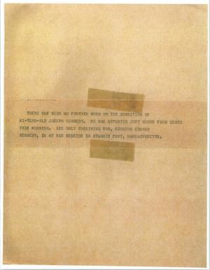 Primary view of object titled '[News Script: Joseph Kennedy health]'.