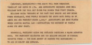 Primary view of object titled '[News Script: Hurricane Camille tolls]'.