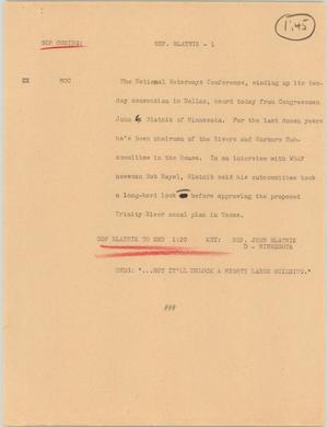 Primary view of object titled '[News Script: Rep. Blatnik]'.