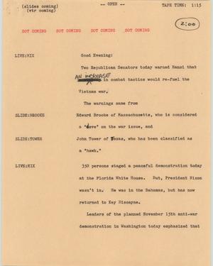 Primary view of object titled '[News Script: Vietnam war warning]'.