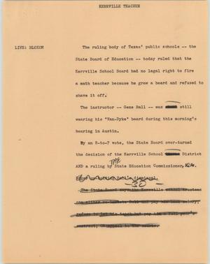 Primary view of object titled '[News Script: Kerrville teacher]'.