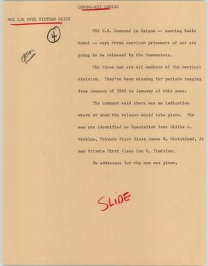 Primary view of object titled '[News Script: POWs to be released]'.