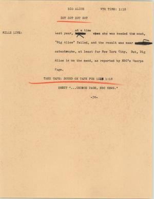 Primary view of object titled '[News Script: Big Alice]'.