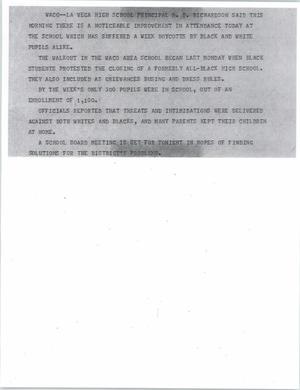 Primary view of object titled '[News Script: School walk out]'.