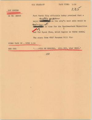 Primary view of object titled '[News Script: Hix stand up]'.