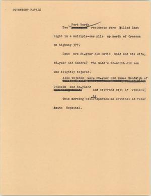 Primary view of object titled '[News Script: Overnight fatals]'.