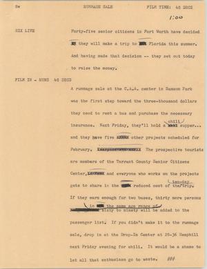 Primary view of object titled '[News Script: Rummage sale]'.