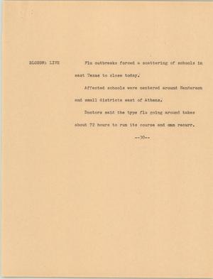 Primary view of object titled '[News Script: Flu closes schools]'.