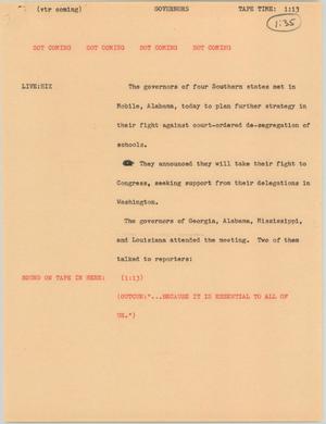 Primary view of object titled '[News Script: Desegregation meeting]'.