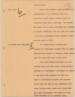 Primary view of object titled '[News Script: Neiman-Marcus]'.