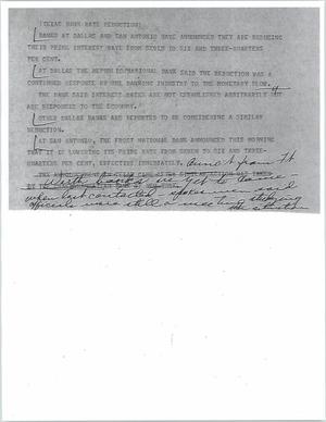 Primary view of object titled '[News Script: Texas Bank Rate Reduction]'.