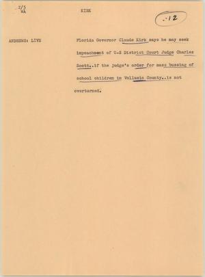 Primary view of object titled '[News Script: Kirk]'.