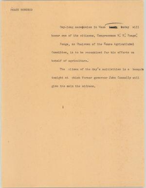Primary view of object titled '[News Script: Poage honored]'.