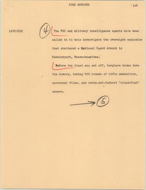 Primary view of object titled '[News Script: Fire bombing]'.