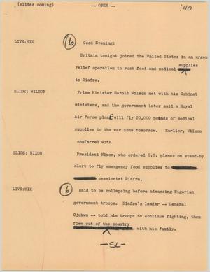 Primary view of object titled '[News Script: Biafran war relief]'.