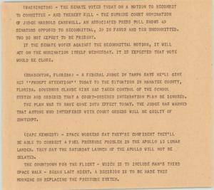Primary view of object titled '[News Script: Judge Carswell & Apollo]'.