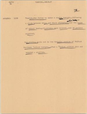 Primary view of object titled '[News Script: Trenton -- Belfast]'.