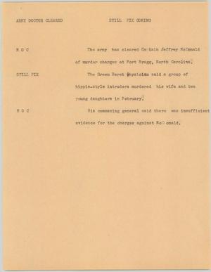Primary view of object titled '[News Script: Army doctor cleared]'.
