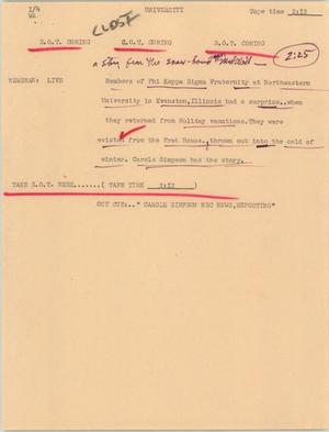 Primary view of object titled '[News Script: University]'.
