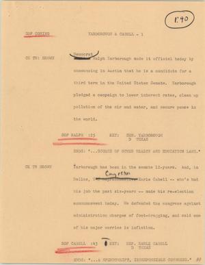 Primary view of object titled '[News Script: Yarborough & Cabell]'.