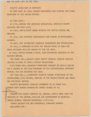 Primary view of object titled '[News Script: Today's highlight in history]'.