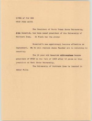 Primary view of object titled '[News Script: President changes universities]'.