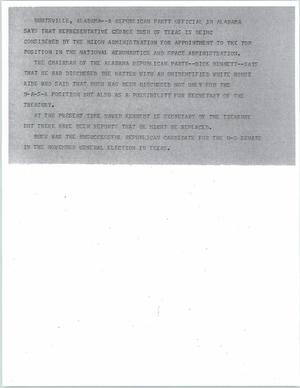 Primary view of object titled '[News Script: Bush considered for space]'.