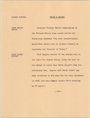 Primary view of object titled '[News Script: Smith and Eggars]'.