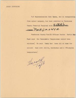 Primary view of object titled '[News Script: Dowdy suffering]'.