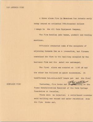 Primary view of object titled '[News Script: San Antonio fire]'.