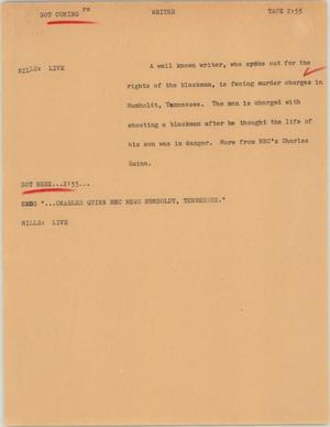 Primary view of object titled '[News Script: Writer murder]'.