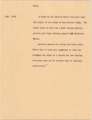 Primary view of object titled '[News Script: Alamo crowd supports Nixon]'.