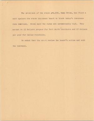 Primary view of object titled '[News Script: Brown against auto insurance]'.