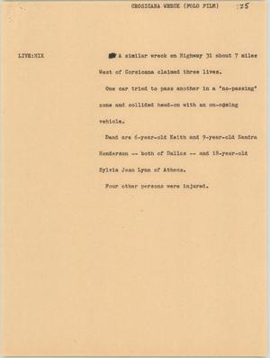 Primary view of object titled '[News Script: Corsicana wreck]'.