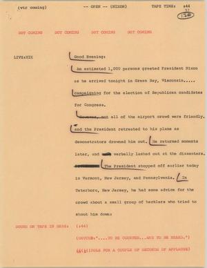 Primary view of object titled '[News Script: Nixon campaigns for Republicans]'.