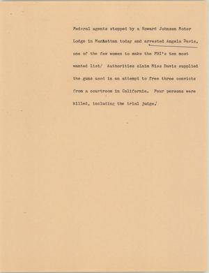 Primary view of object titled '[News Script: Angela Harris arrested]'.