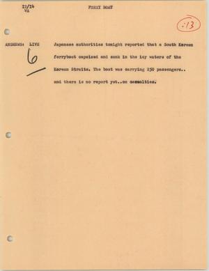 Primary view of object titled '[News Script: Ferry boat]'.