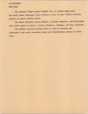 Primary view of object titled '[News Script: Bond sale]'.