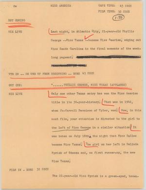 Primary view of object titled '[News Script: Miss America]'.