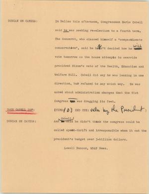 Primary view of object titled '[News Script: Congressman Cabell's address]'.