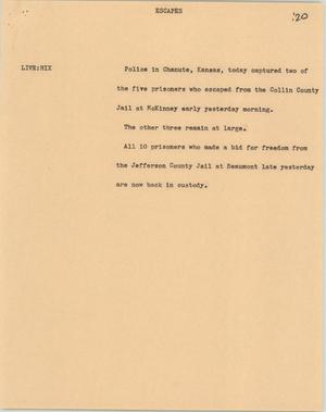 Primary view of object titled '[News Script: Escapes]'.
