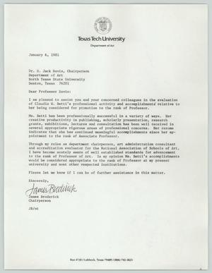 Primary view of object titled '[Letter from James Broderick to D. Jack Davis, January 6, 1981]'.
