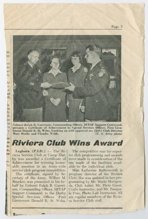 Primary view of object titled '[Clipping: Riviera Club Wins Award]'.