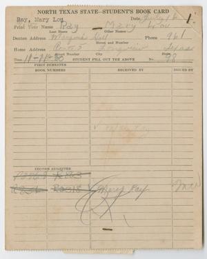 Primary view of object titled '[Book Card: Mary Lou Ray, July 16, 1945]'.