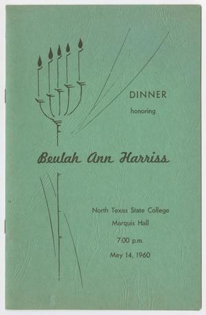Primary view of object titled 'Dinner honoring Beulah Ann Harriss'.