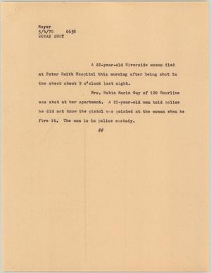 Primary view of object titled '[News Script: Woman shot]'.