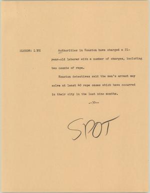 Primary view of object titled '[News Script: Houston criminal finally stopped]'.